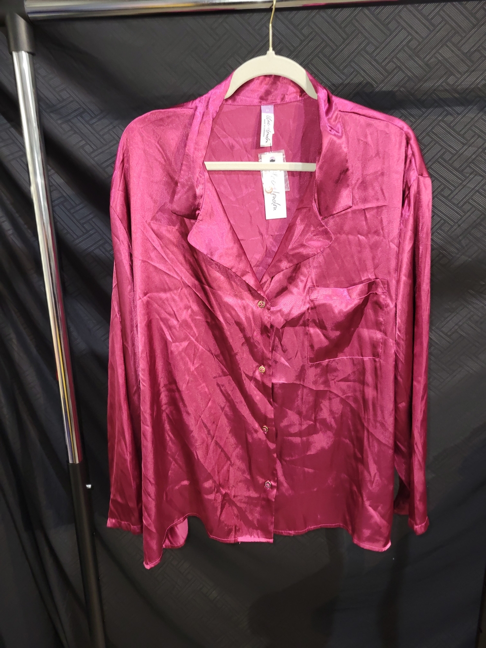 2 PC 2XL Lilac And London Raspberry Satin Notch Pajama Set NWT